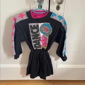 Vintage Kids Dance Sweatshirt Dress - Black with Pink and Blue Star Accents